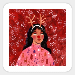 Festive holiday reindeer woman portrait Sticker